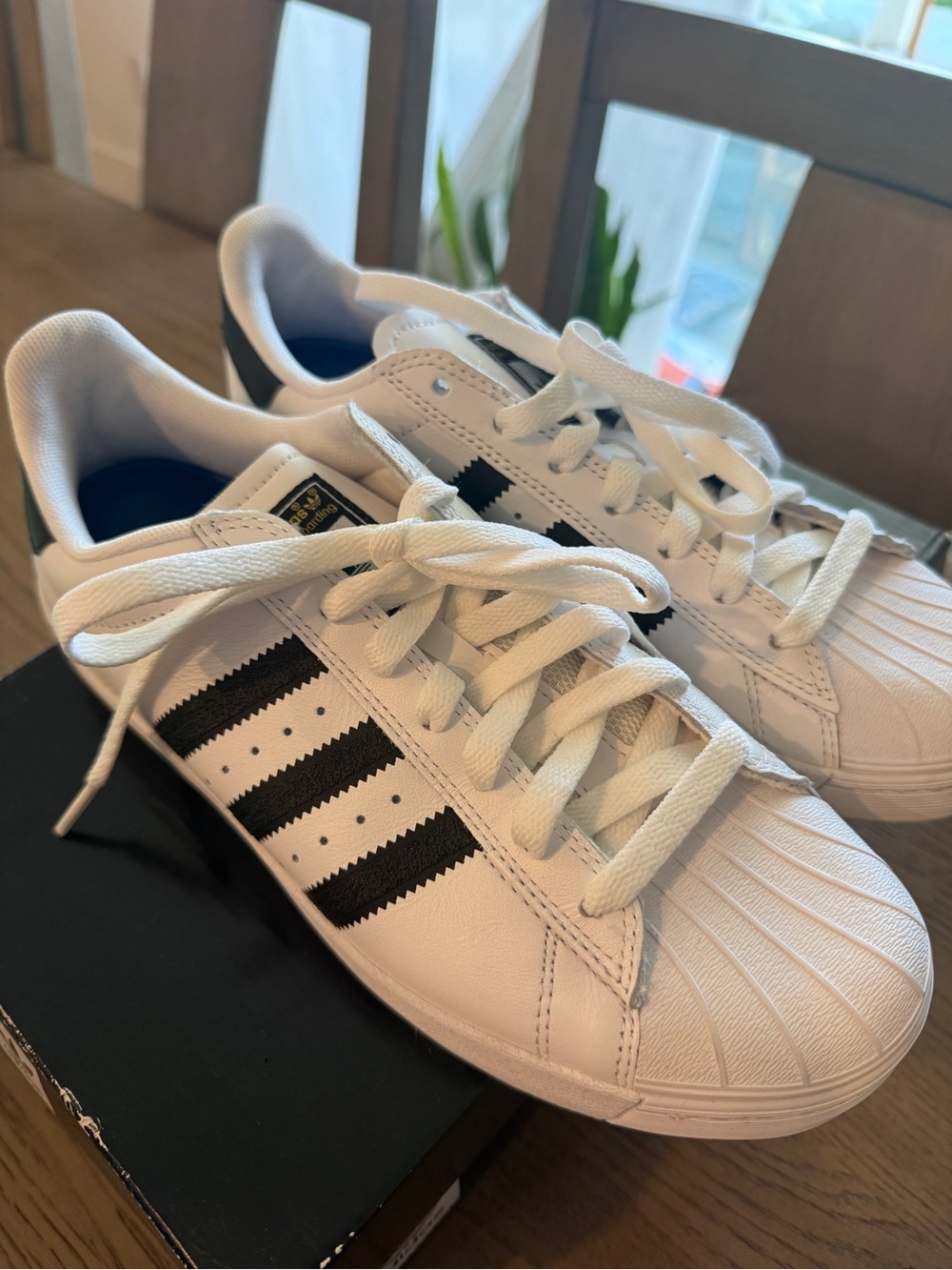 adidas White and Black Classic Shell-Toe Sneakers